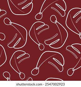 Christmas simple pattern with New Year's hats of Santa Claus with a pompom on the side on a red background arranged randomly