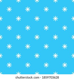 Patrón simple de Navidad. Patrón sin foco con copos de nieve blancos sobre un fondo azul claro. Fondo de invierno. Textura festiva geométrica. Ilustración vectorial. Feliz Año Nuevo.