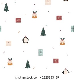 Christmas simple seamless pattern. Cute winter holiday print. Vector hand drawn illustration.