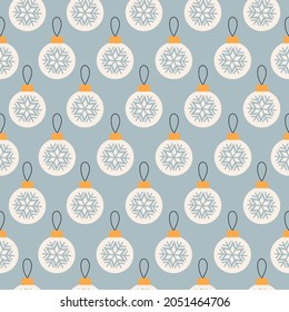 Christmas simple  seamless pattern with round white christmas balls on blue background.  Modern minimal vector illustration