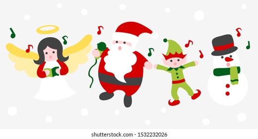 Christmas singing cartoon in winter - colorful