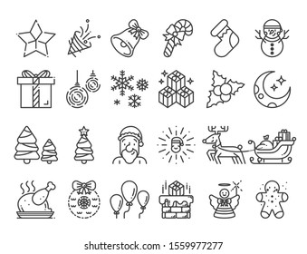 Christmas single line icons set.