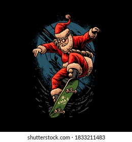 christmas skateboarding santa vector illustration