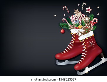 Christmas skates with gifts on the chalkboard