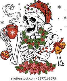 Christmas Skeleton Coffee, Skeleton Christmas, Dead Inside, Santa Skull, Funny Christmas, Skeleton Lights Coffee, Skeleton Flower, Christmas decorations	