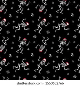 CHRISTMAS SKELETONS WITH ROCK SIGN SEAMLESS PATTERN,BLACK BACKGROUND