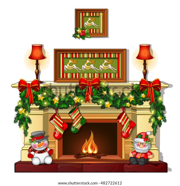 Christmas Sketch Fireplace Christmas Decorations Sample Royalty