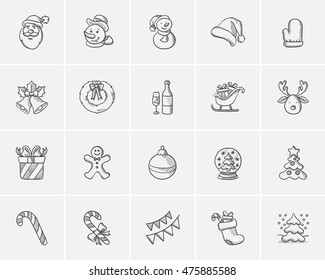 Christmas sketch icon set for web, mobile and infographics. Hand drawn christmas icon set. Christmas vector icon set. Christmas icon set isolated on white background.