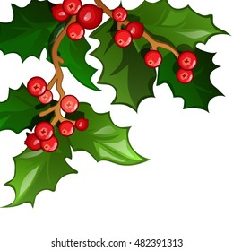 Christmas sketch with the leaves and berries of Holly. Sample of the poster, invitation and other cards. Vector illustration.