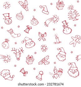 Christmas sketch seamless pattern with hand drawn decorations