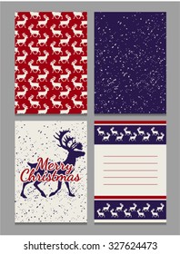 Christmas sketch with space for text and texture of white deer on a red background. Sample holiday cards with your text, poster, invitation and other postcards. Vector.