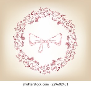 christmas sketch wreath with decoration ornament