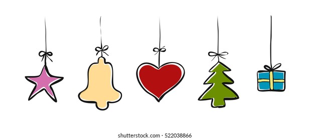 Christmas Sketched Colouful Decor Elements, hand-drawn vector sketch, Artwork