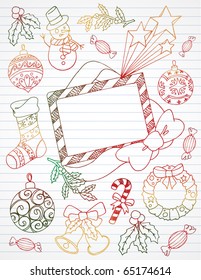 Christmas sketches on lined paper.