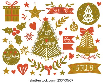 Christmas sketchy set. EPS 10. No transparency. No gradients.