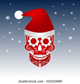 Christmas skull icon ornament with Santa hat, vector