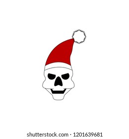 Christmas skull icon in red hat. New year icon on white background.