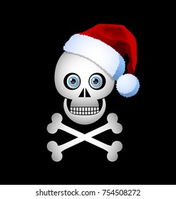 Christmas skull icon with Santa hat isolated on black background