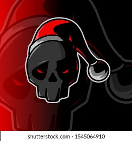 The Christmas skull santa claus logo e sport design with black and red background