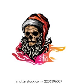 christmas skull wearing santa claus hat vector