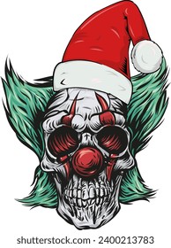 christmas skull wearing santa claus hat. vector illustration