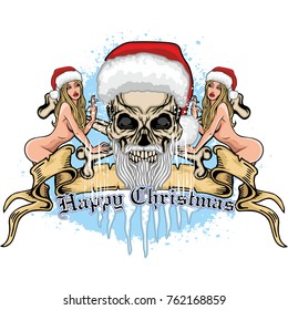 Christmas skull-grunge.vintage design t-shirts