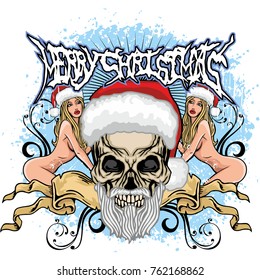 Christmas skull-grunge.vintage design t-shirts