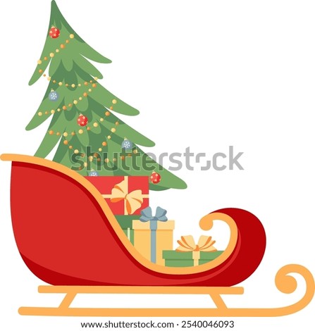 Christmas sled with present. Hand drawn vector illustration for Xmas