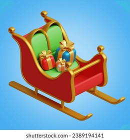 christmas sleigh 3D vector icon set, on a blue background	