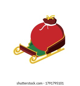 Christmas Sleigh Carrying Gift Bag Isometric Flat Icon Illustration