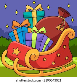 Christmas Sleigh Colored Cartoon Illustration