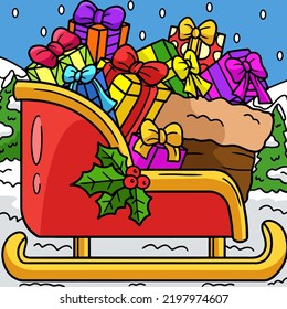 Christmas Sleigh Colored Cartoon Illustration