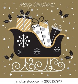 Christmas sleigh and decorations for christmas card, gift bag or box design