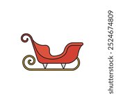 Christmas sleigh flat icon, logo, santa sleigh for christmas design isolated on white background.