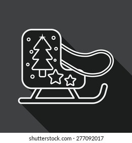 Christmas sleigh flat icon with long shadow, line icon