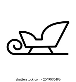 Christmas sleigh flat line icon. Merry Christmas and Happy New Year symbol. Outline sign for mobile concept and web design, store.