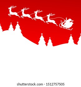 Christmas Sleigh Flying To The Left Forest Red Background