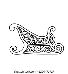 Christmas sleigh gift basket. Black picture Christmas boot on a white background. Vector illustration.