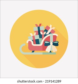 Christmas sleigh gift basket flat icon with long shadow,eps10