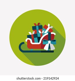 Christmas sleigh gift basket flat icon with long shadow,eps10