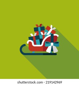 Christmas sleigh gift basket flat icon with long shadow,eps10