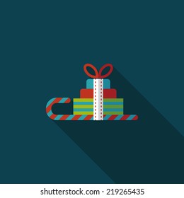 Christmas sleigh gift basket flat icon with long shadow,eps10