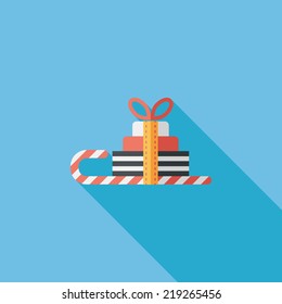 Christmas sleigh gift basket flat icon with long shadow,eps10
