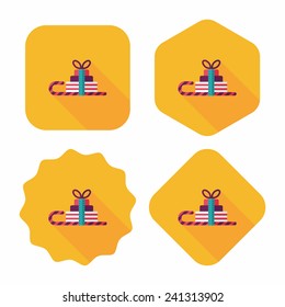 Christmas sleigh gift basket flat icon with long shadow,eps10