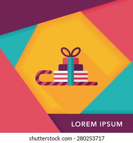 Christmas sleigh gift basket flat icon with long shadow,eps10