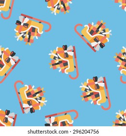 Christmas sleigh gift basket flat icon,eps10 seamless pattern background