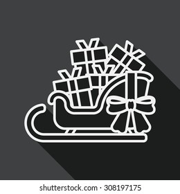Christmas sleigh gift basket flat icon with long shadow, line icon