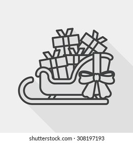 Christmas sleigh gift basket flat icon with long shadow, line icon