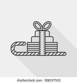 Christmas sleigh gift basket flat icon with long shadow, line icon