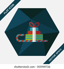 Christmas sleigh gift basket flat icon with long shadow,eps10